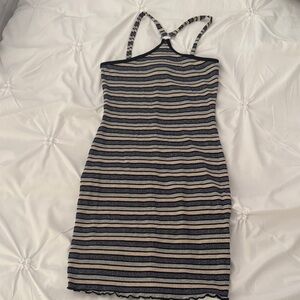 Chic Striped Mini Dress in Black and Cream